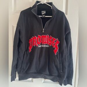 Broken Promises 1/4 Zip Up Sweatshirt Promises are Never Kept Mens Size M Black